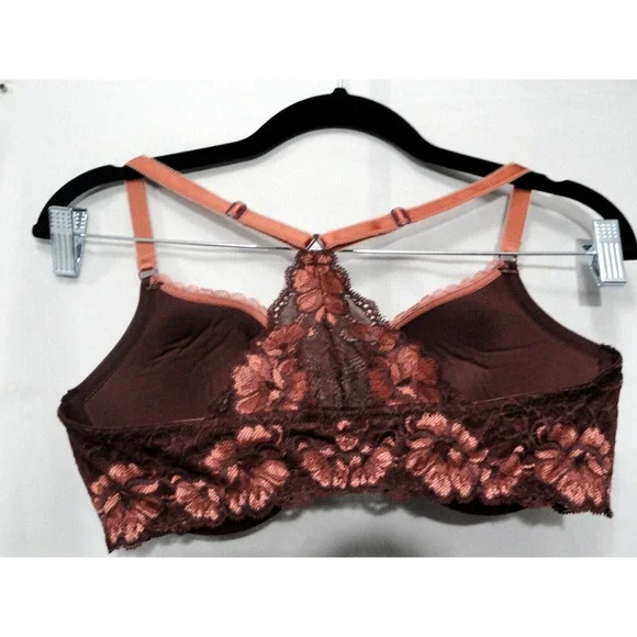 Adore Me Bra Lace Racer Back Plunge Front Close Pushup Brown Women's Size 34DD - Picture 6 of 11